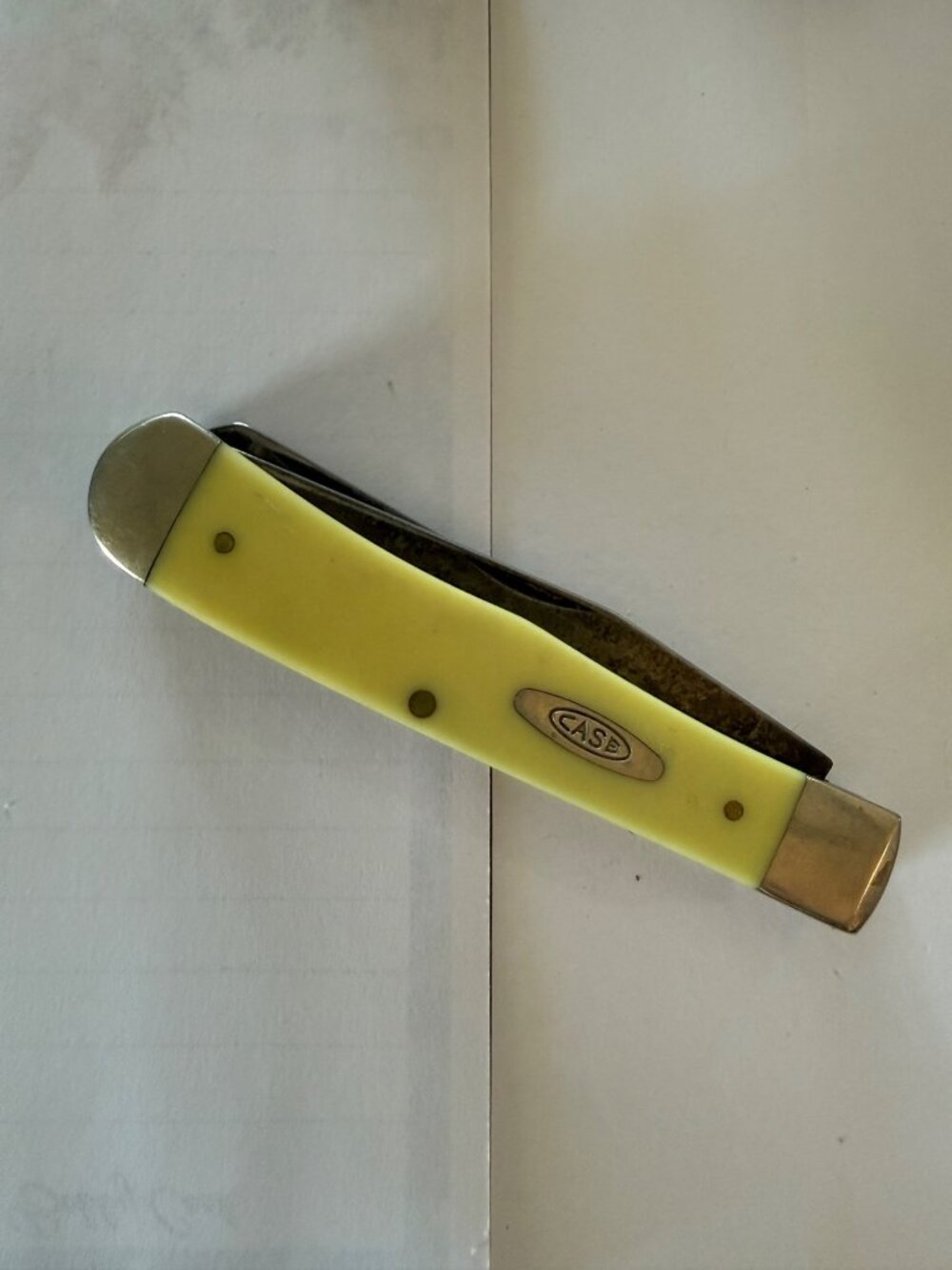 Vintage Case XX USA 3254 Yellow Handle Trapper Pocket Knife 2 Blade